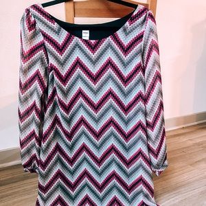 Long Bubble Sleeve Zig Zag Striped Sheath Dress